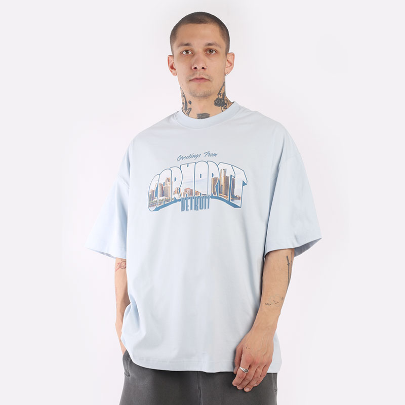 мужская голубая футболка Carhartt WIP S/S Greetings T-Shirt I031722-icarus - цена, описание, фото 1